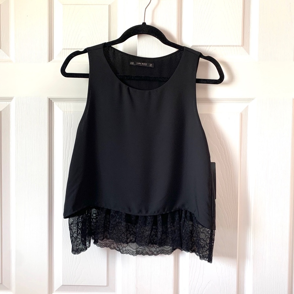Zara Basic collection XS black top blouse lace